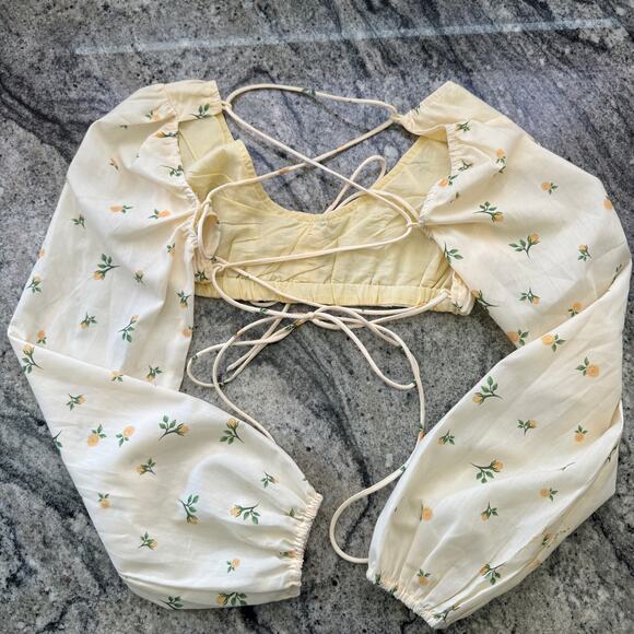 Princess Polly Violetta Yellow Floral Crop Top Cottage Fairy Spring Picnic - Picture 5 of 6